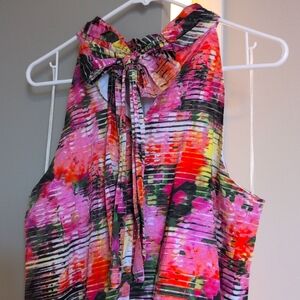 Abstract Floral High Neck Halter Dress